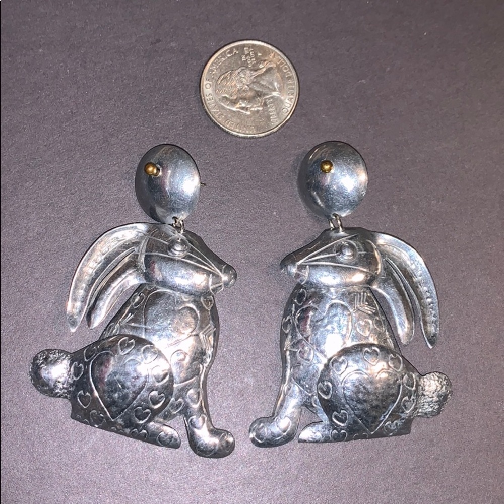 Large Silver Bunny Earrings